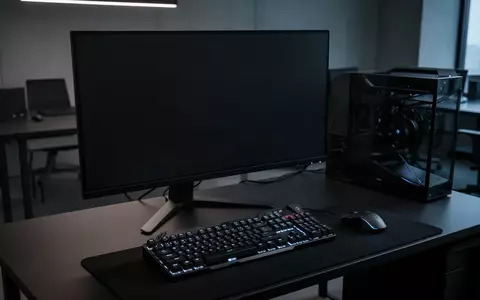 Ein dunkler, moderner Computer-Arbeitsplatz mit einem ausgeschalteten Monitor und einer mechanischen Tastatur. - Foto: über boerse-global.de