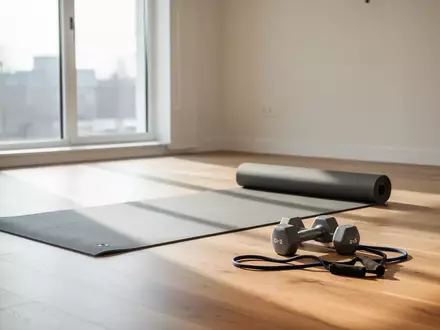 Ein minimalistischer Physiotherapieraum mit einer Yogamatte und Trainingsgeräten bei natürlichem Sonnenlicht. - Foto: über boerse-global.de