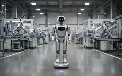 Ein humanoider Roboter-Prototyp steht in einer modernen, industriellen Fertigungshalle. - Foto: über boerse-global.de