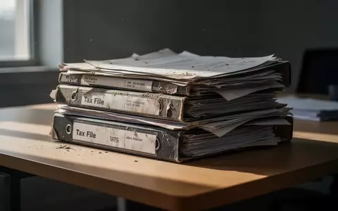 Stapel alter Aktenordner und Steuerunterlagen auf einem Schreibtisch in einem Büro bei gedimmtem Licht. - Foto: über boerse-global.de