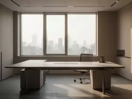 Ein minimalistischer und leerer Arbeitsplatz in einem modernen Bürogebäude mit natürlichem Lichteinfall. - Foto: über boerse-global.de