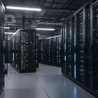 Reihen von modernen Server-Racks in einem Rechenzentrum mit blauer Beleuchtung. - Foto: über boerse-global.de