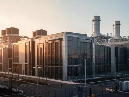 Modernes Rechenzentrum mit Industriegebäuden und Kühltürmen in einer technologischen Infrastrukturumgebung. - Foto: über boerse-global.de