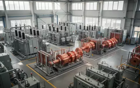 Industrielle Fertigungshalle mit großen elektrischen Bauteilen und Komponenten aus Kupfer. - Foto: über boerse-global.de
