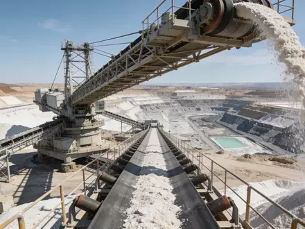 Industrielle Lithium-Abbaustätte mit großen Verarbeitungsanlagen in einer weitläufigen Tagebau-Landschaft - Foto: über boerse-global.de