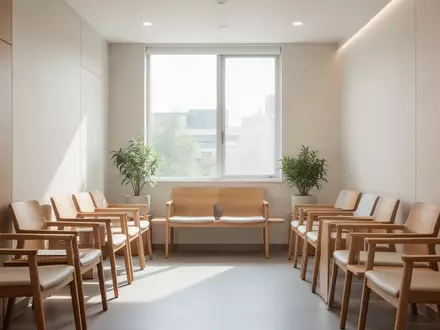 Ein heller, leerer Warteraum einer modernen Arztpraxis mit minimalistischem Mobiliar und natürlichem Tageslicht. - Foto: über boerse-global.de