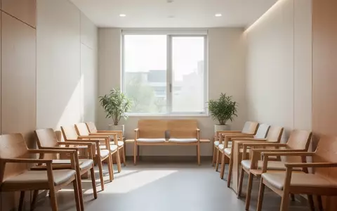 Ein heller, leerer Warteraum einer modernen Arztpraxis mit minimalistischem Mobiliar und natürlichem Tageslicht. - Foto: über boerse-global.de
