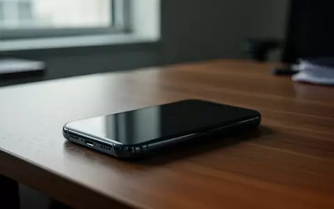 Ein Smartphone liegt auf einem hölzernen Schreibtisch in einem dezent beleuchteten Raum, der Bildschirm ist dunkel. - Foto: über boerse-global.de