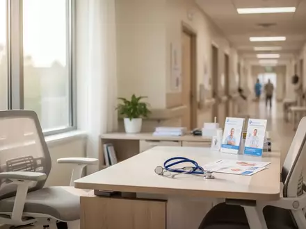 Ein heller, moderner Behandlungsraum in einer Rehaklinik mit medizinischen Informationsunterlagen auf einem Tisch. - Foto: über boerse-global.de