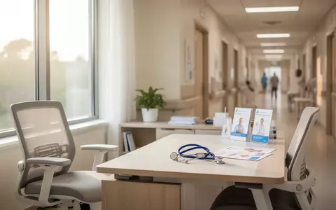 Ein heller, moderner Behandlungsraum in einer Rehaklinik mit medizinischen Informationsunterlagen auf einem Tisch. - Foto: über boerse-global.de