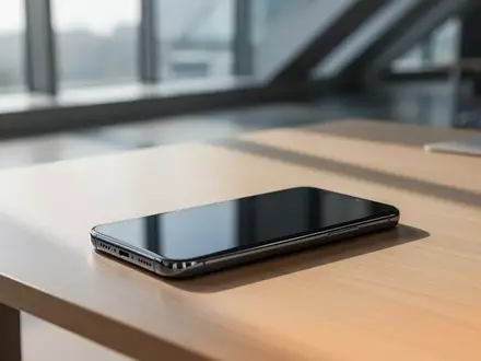 Ein modernes Smartphone liegt auf einem minimalistischen Schreibtisch in einem hellen Büro. - Foto: über boerse-global.de
