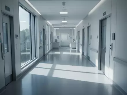 Ein heller, minimalistischer Flur einer neurologischen Klinik mit sanftem Lichteinfall und klaren architektonischen Linien. - Foto: über boerse-global.de