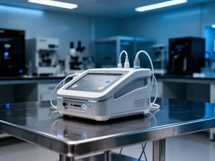 Ein medizinisches Neurostimulationsgerät auf einem Edelstahltisch in einem modernen Forschungslabor. - Foto: über boerse-global.de