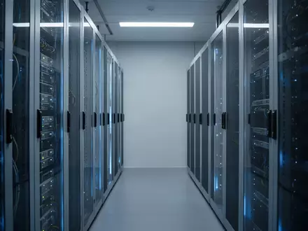 Moderne Serveranlage in einem südkoreanischen Technologiezentrum mit blauer Beleuchtung. - Foto: über boerse-global.de