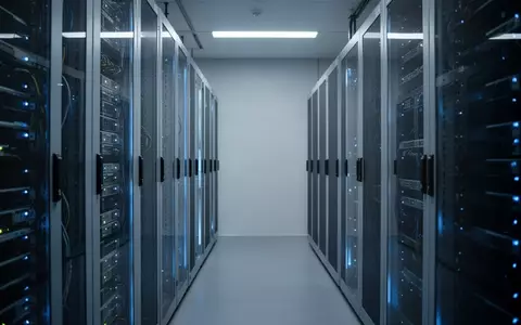 Moderne Serveranlage in einem südkoreanischen Technologiezentrum mit blauer Beleuchtung. - Foto: über boerse-global.de