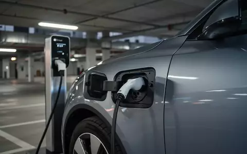 Modernes Elektroauto in einem minimalistischen Parkhaus mit Fokus auf Sensortechnik und Fahrzeugdesign. - Foto: über boerse-global.de