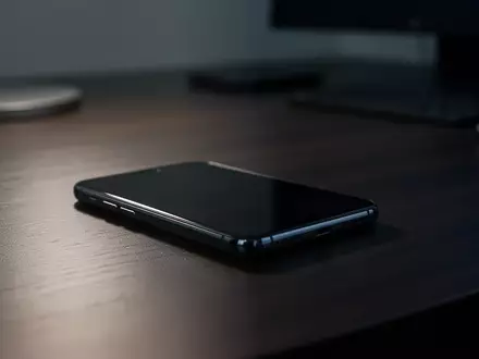 Ein unbenutztes Smartphone liegt auf einem dunklen Büroschreibtisch, symbolisch für digitale Sicherheitsrisiken. - Foto: über boerse-global.de