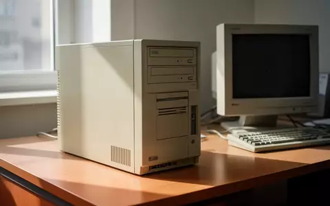 Ein alter beige-farbener Desktop-Computer aus den frühen 2000er Jahren auf einem Holztisch. - Foto: über boerse-global.de