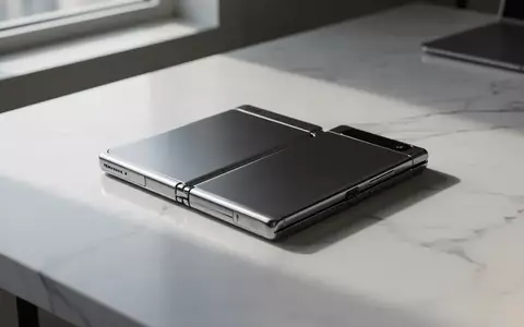 Ein faltbares Smartphone-Konzept aus Titan auf einem minimalistischen Marmortisch. - Foto: über boerse-global.de