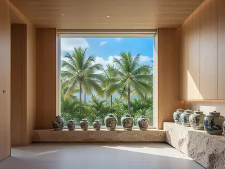 Heller, moderner Behandlungsraum einer TCM-Klinik in Sanya mit Blick auf tropische Palmen und natürlichem Tageslicht. - Foto: über boerse-global.de