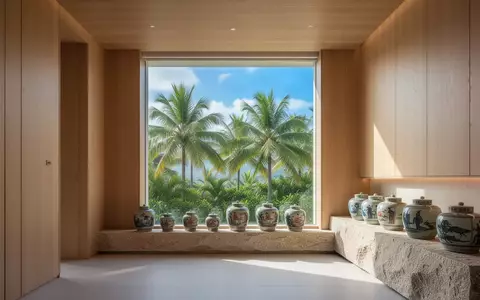 Heller, moderner Behandlungsraum einer TCM-Klinik in Sanya mit Blick auf tropische Palmen und natürlichem Tageslicht. - Foto: über boerse-global.de