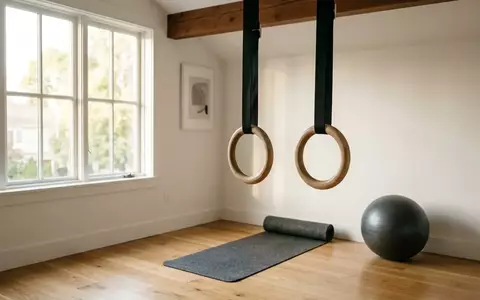 Minimalistisch eingerichteter Heim-Fitnessbereich mit Sportgeräten wie einer Yogamatte und einem Gymnastikball in hellem Licht. - Foto: über boerse-global.de