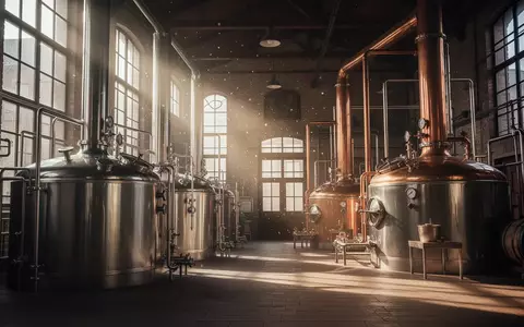 Leere, industrielle Brauereianlage mit Edelstahltanks in einer Produktionshalle bei natürlichem Lichteinfall. - Foto: über boerse-global.de