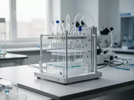 Ein modernes medizinisches Labor mit einem Mikrofluidik-Chip auf einem sterilen Labortisch bei natürlichem Licht. - Foto: über boerse-global.de