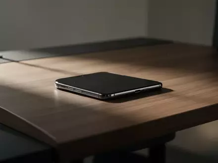 Ein Smartphone liegt verdeckt auf einem minimalistischen Schreibtisch in gedimmtem Licht. - Foto: über boerse-global.de