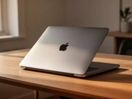 Ein moderner Apple Mac auf einem minimalistischen Schreibtisch in einem hellen, professionellen Büro. - Foto: über boerse-global.de