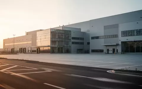 Modernes Industriegelände einer Produktionsstätte bei Sonnenuntergang mit weitläufiger asphaltierter Zufahrt. - Foto: über boerse-global.de