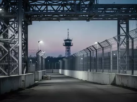 Moderne, befestigte Infrastrukturanlage in der Dämmerung mit Stahlstrukturen und Sicherheitszäunen. - Foto: über boerse-global.de