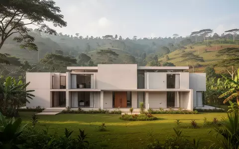 Modernes Verwaltungsgebäude in einer grünen Landschaft in Ruanda, symbolisch für politische Verhandlungen. - Foto: über boerse-global.de