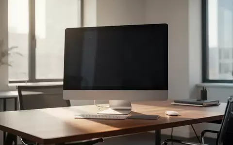 Ein minimalistischer Arbeitsplatz mit einem ausgeschalteten Computerbildschirm in einem modernen Büro. - Foto: über boerse-global.de