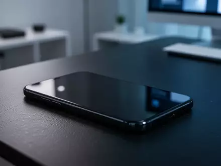 Ein Smartphone auf einem dunklen Schreibtisch als Symbol für mobile Cybersicherheit. - Foto: über boerse-global.de