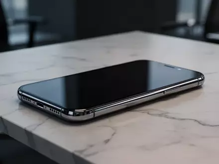Ein modernes Smartphone liegt auf einem minimalistischen Schreibtisch mit reflektierendem Display. - Foto: über boerse-global.de