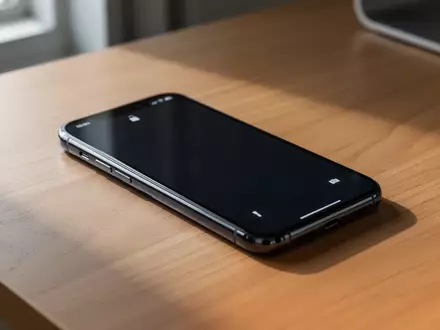 Ein modernes Smartphone liegt auf einem Holztisch mit einem dunklen, leeren Sperrbildschirm. - Foto: über boerse-global.de