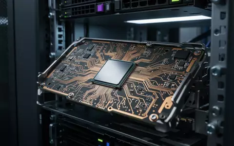 Ein hochmoderner KI-Beschleunigerchip auf einer komplexen Leiterplatte in einem klimatisierten Serverraum. - Foto: über boerse-global.de