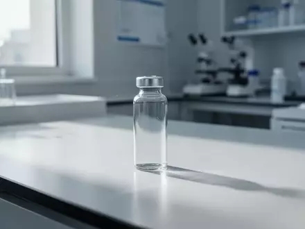 Ein leeres medizinisches Fläschchen auf einem sterilen Labortisch bei natürlichem Tageslicht. - Foto: über boerse-global.de