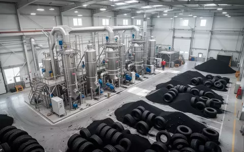 Moderne Industrieanlage für Reifen-Recycling mit Pyrolyse-Reaktoren in einer sauberen Fabrikhalle. - Foto: über boerse-global.de