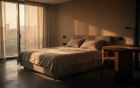 Ein minimalistisches, leeres Schlafzimmer in sanftem Sonnenlicht, das eine nachdenkliche und ruhige Atmosphäre ausstrahlt. - Foto: über boerse-global.de