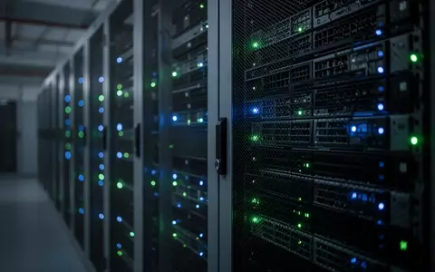 Reihen von Server-Racks in einem Rechenzentrum mit leuchtenden Statusanzeigen. - Foto: über boerse-global.de