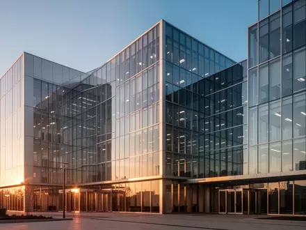 Moderne Glasfassade eines Bürogebäudes in der Abendsonne als Symbol für Finanztechnologie und regulatorische Stabilität. - Foto: über boerse-global.de