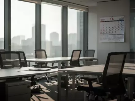 Ein leeres, modernes Büro mit minimalistischen Schreibtischen und natürlichem Lichteinfall durch große Fenster. - Foto: über boerse-global.de