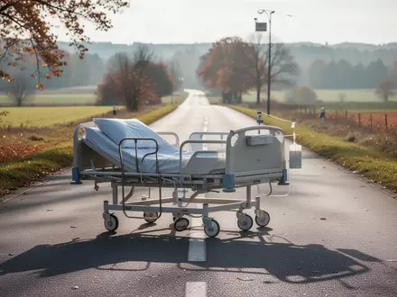 Ein leeres Pflegebett steht auf einer Landstraße als Symbol für den Protest der Beschäftigten in der Altenpflege. - Foto: über boerse-global.de
