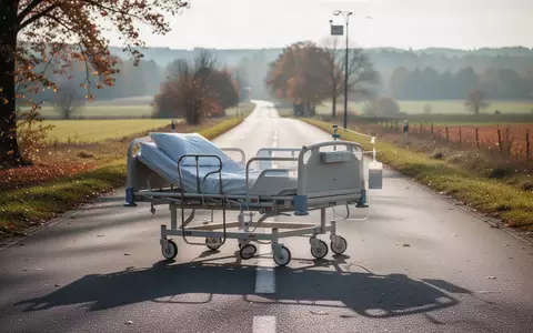 Ein leeres Pflegebett steht auf einer Landstraße als Symbol für den Protest der Beschäftigten in der Altenpflege. - Foto: über boerse-global.de