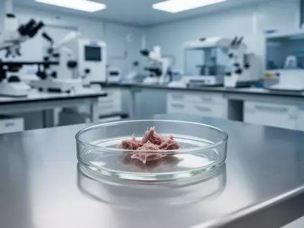 Biologisches Gewebepräparat in einer Laborschale auf einem Edelstahltisch in einem medizinischen Forschungslabor. - Foto: über boerse-global.de