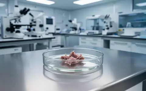 Biologisches Gewebepräparat in einer Laborschale auf einem Edelstahltisch in einem medizinischen Forschungslabor. - Foto: über boerse-global.de