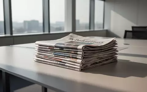 Ein Stapel verschiedener Tageszeitungen auf einem modernen Bürotisch in einem hellen Raum. - Foto: über boerse-global.de