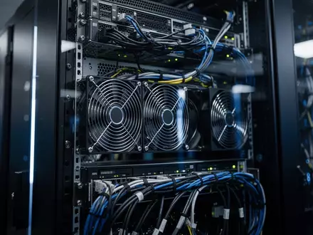 Ein dunkler Serverraum mit moderner Hardware und subtiler blauer Beleuchtung. - Foto: über boerse-global.de